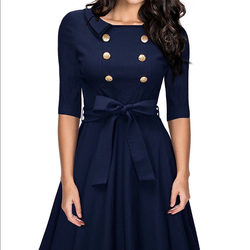 Vintage 3/4 sleeve Navy style retro dress.